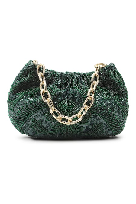 The Leather Garden Embellished Green Potli Bag 