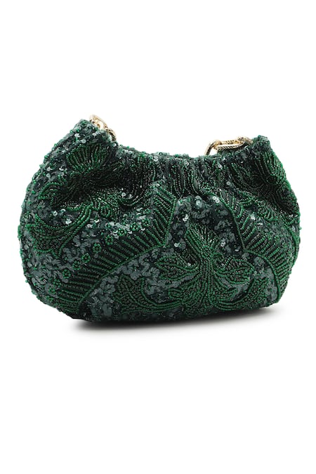 The Leather Garden Green Sequins, Beads, Embroidery Embellished Potli Bag Online at Aza Fashions The Leather Garden_Green Sequins, Beads, Embroidery Embellished Potli Bag _Online_at_Aza_Fashions