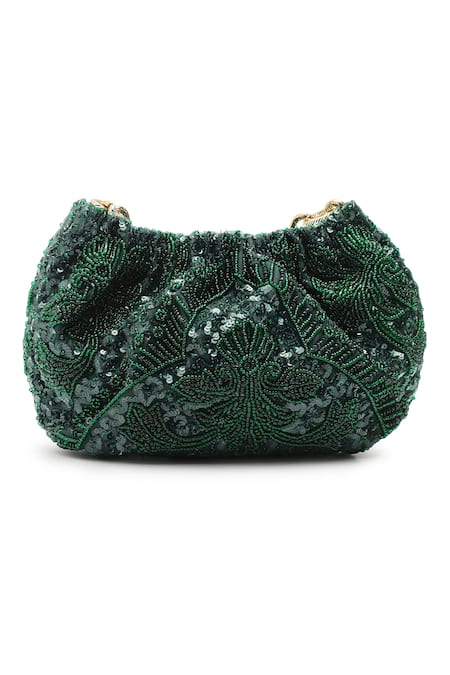 Buy The Leather Garden Green Sequins, Beads, Embroidery Embellished Potli Bag Online at Aza Fashions Buy_The Leather Garden_Green Sequins, Beads, Embroidery Embellished Potli Bag _Online_at_Aza_Fashions