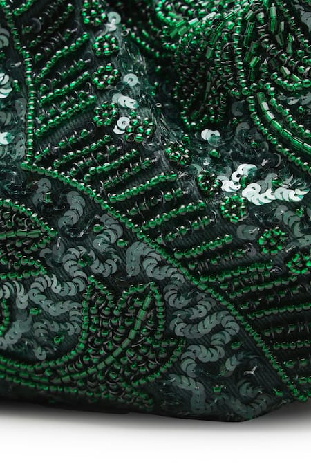 Shop The Leather Garden Green Sequins, Beads, Embroidery Embellished Potli Bag Online at Aza Fashions Shop_The Leather Garden_Green Sequins, Beads, Embroidery Embellished Potli Bag _Online_at_Aza_Fashions