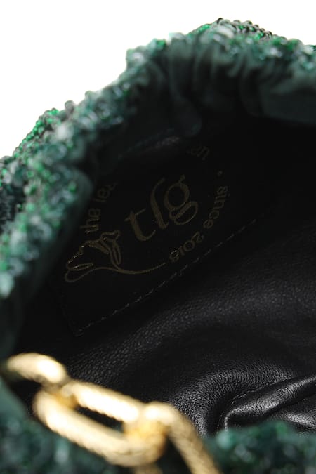 The Leather Garden Green Sequins, Beads, Embroidery Embellished Potli Bag at Aza Fashions The Leather Garden_Green Sequins, Beads, Embroidery Embellished Potli Bag _at_Aza_Fashions
