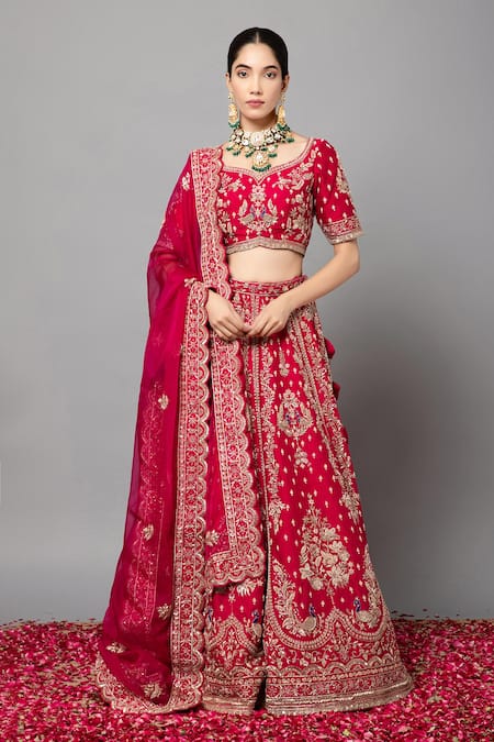 mehar Peacock Motif Hand Embroidered Bridal Lehenga Set 