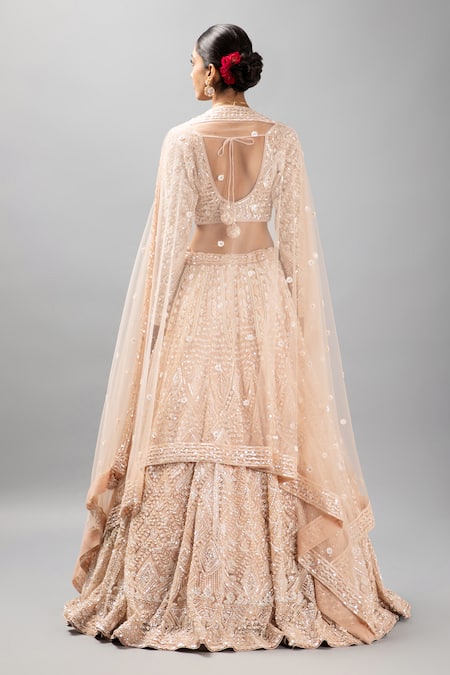 Mehar Beige Floral Hand Embroidered Lehenga Set 