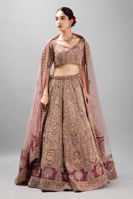 Shop_Mehar_Purple Organza Embroidery, Zari Floral Zardozi Lehenga Set _Online_at_Aza_Fashions
