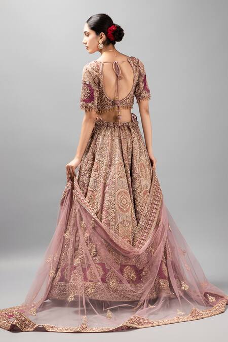 Mehar_Purple Organza Embroidery, Zari Floral Zardozi Lehenga Set _at_Aza_Fashions