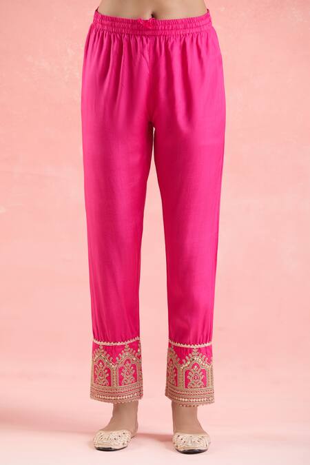 Samyukta Singhania Fuchsia Silk, Organza, Satin Embroidery, Sequins Round Neck Dori Kurta Pant Set at Aza Fashions Samyukta Singhania_Fuchsia Silk, Organza, Satin Embroidery, Sequins Round Neck Dori Kurta Pant Set_at_Aza_Fashions