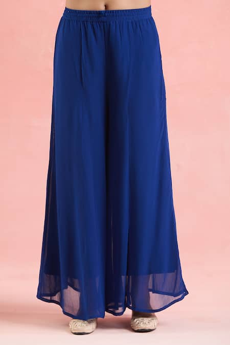 Buy_Samyukta Singhania_Blue Georgette, Organza Sequins, Embroidery, Gota And Dori Work Kurta Palazzo Set_Online_at_Aza_Fashions
