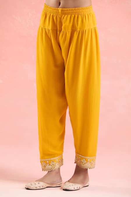 Buy_Samyukta Singhania_Yellow Georgette, Organza Gota Patti, Sequins, Embroidery Short Anarkali Set _Online_at_Aza_Fashions