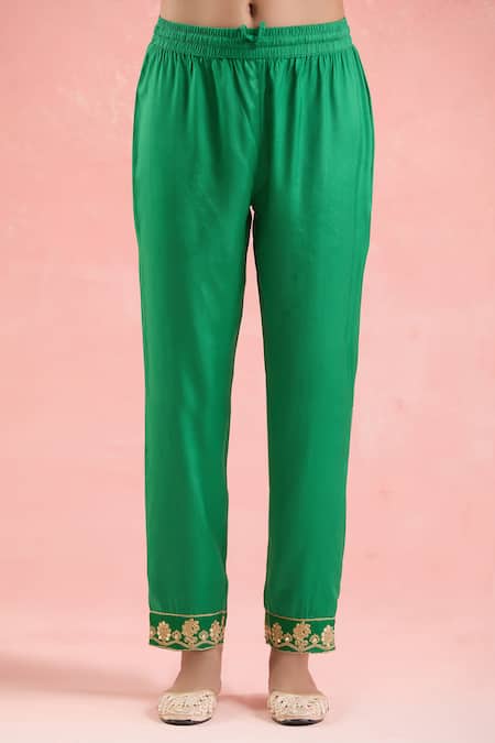 Samyukta Singhania_Green Silk, Organza Gota Patti, Sequins, Embroidery Round Neck And Dori Kurta Set_Online_at_Aza_Fashions