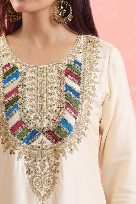 Samyukta Singhania Cream Silk, Organza Embroidery, Sequins Round Neck Gota Kurta Set Online at Aza Fashions Samyukta Singhania_Cream Silk, Organza Embroidery, Sequins Round Neck Gota Kurta Set_Online_at_Aza_Fashions
