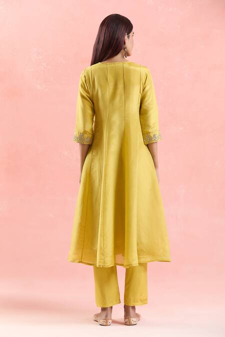 Shop Samyukta Singhania Green Organza, Satin, Silk Gota Patti, Sequins, Embroidery Round Anarkali Set at Aza Fashions Shop_Samyukta Singhania_Green Organza, Satin, Silk Gota Patti, Sequins, Embroidery Round Anarkali Set_at_Aza_Fashions