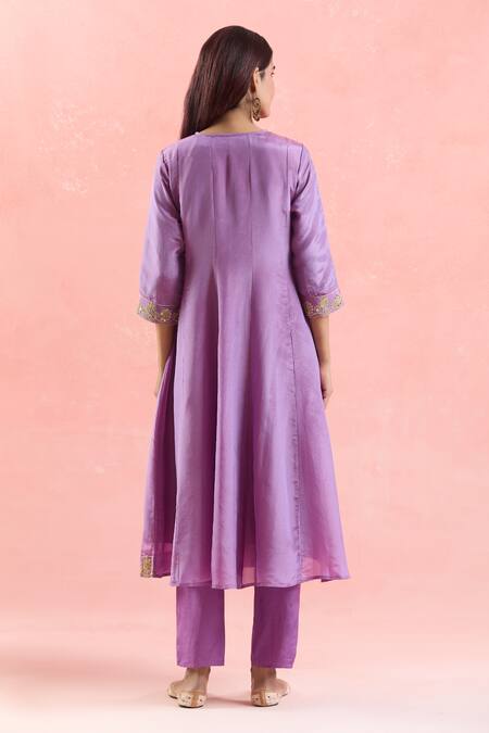 Shop Samyukta Singhania Purple Organza Sequins, Embroidery, Gota Patti Round Neck Anarkali Set at Aza Fashions Shop_Samyukta Singhania_Purple Organza Sequins, Embroidery, Gota Patti Round Neck Anarkali Set_at_Aza_Fashions