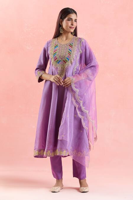 Samyukta Singhania Purple Organza Sequins, Embroidery, Gota Patti Round Neck Anarkali Set at Aza Fashions Samyukta Singhania_Purple Organza Sequins, Embroidery, Gota Patti Round Neck Anarkali Set_at_Aza_Fashions