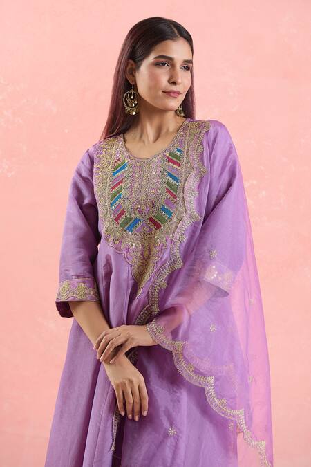 Buy Samyukta Singhania Purple Organza Sequins, Embroidery, Gota Patti Round Neck Anarkali Set Buy_Samyukta Singhania_Purple Organza Sequins, Embroidery, Gota Patti Round Neck Anarkali Set