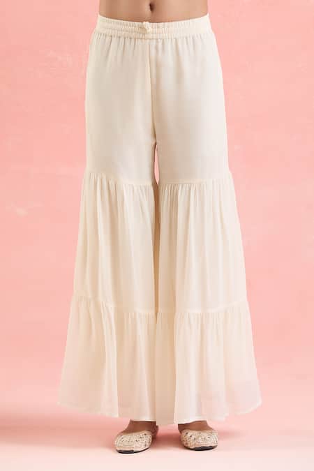 Samyukta Singhania_Purple Organza, Georgette Embroidery, Gota Patti Round Neck Kurta Sharara Set _Online_at_Aza_Fashions