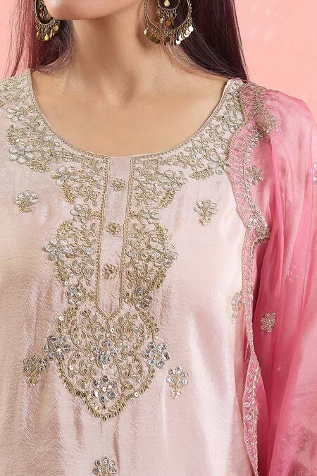 Buy Samyukta Singhania Rose Gold Organza, Georgette Gota Patti, Embroidery, Sequins Kurta Sharara Set Buy_Samyukta Singhania_Rose Gold Organza, Georgette Gota Patti, Embroidery, Sequins Kurta Sharara Set