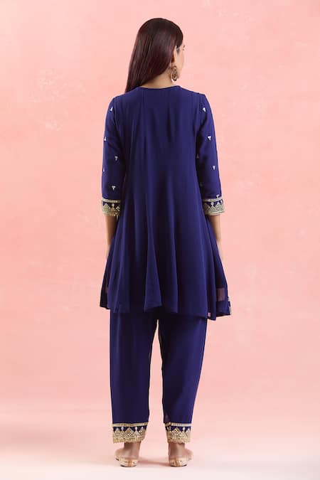 Shop Samyukta Singhania Blue Georgette, Organza Gota Patti, Embroidery Round Neck And Dori Anarkali Set at Aza Fashions Shop_Samyukta Singhania_Blue Georgette, Organza Gota Patti, Embroidery Round Neck And Dori Anarkali Set_at_Aza_Fashions