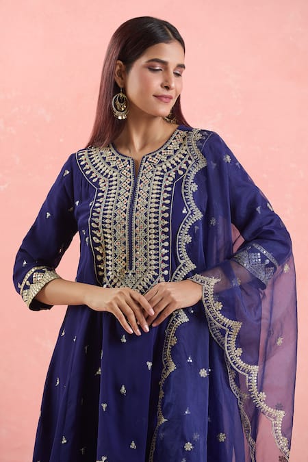 Buy Samyukta Singhania Blue Georgette, Organza Gota Patti, Embroidery Round Neck And Dori Anarkali Set Online at Aza Fashions Buy_Samyukta Singhania_Blue Georgette, Organza Gota Patti, Embroidery Round Neck And Dori Anarkali Set_Online_at_Aza_Fashions