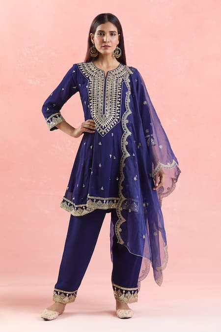 Buy Samyukta Singhania Blue Georgette, Organza Gota Patti, Embroidery Round Neck And Dori Anarkali Set Buy_Samyukta Singhania_Blue Georgette, Organza Gota Patti, Embroidery Round Neck And Dori Anarkali Set