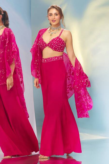 Buy Aariyana Couture Pink Viscose, Silk Organza Embroidery, Beads Floral Hand Cape And Sharara Set Online at Aza Fashions Buy_Aariyana Couture_Pink Viscose, Silk Organza Embroidery, Beads Floral Hand Cape And Sharara Set _Online_at_Aza_Fashions
