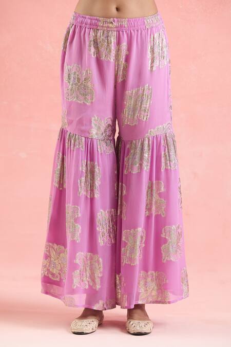Buy_Samyukta Singhania_Pink Chanderi Silk, Georgette, Organza Embroidery, Zari, Gota Dori Kurta Set
