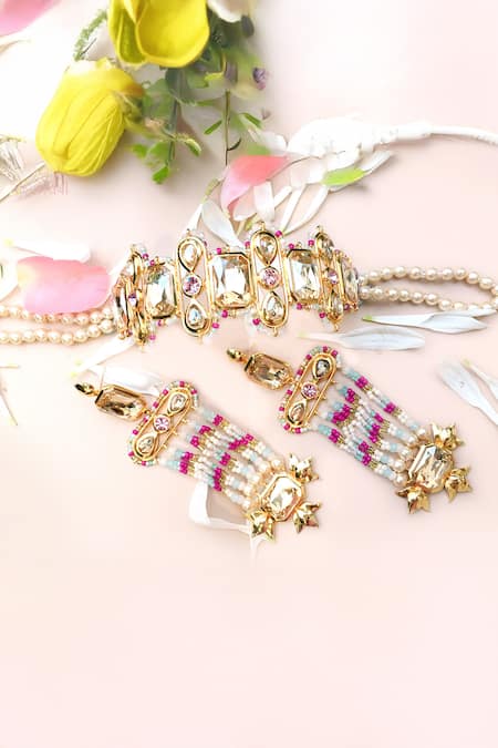 Ornamaas Phool Embellished Chandelier Earrings 