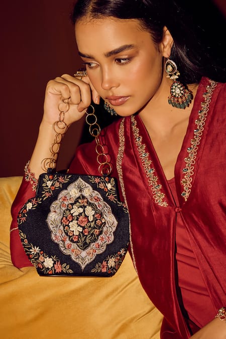 The Leather Garden Hasrat Floral Thread Embroidered Bag 