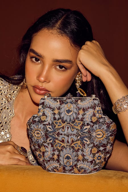 The Leather Garden Meera Crewel Embroidered Bag 