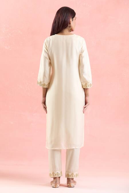 Shop Samyukta Singhania Cream Silk, Organza Embroidery, Sequins Round Neck Gota Kurta Set at Aza Fashions Shop_Samyukta Singhania_Cream Silk, Organza Embroidery, Sequins Round Neck Gota Kurta Set_at_Aza_Fashions