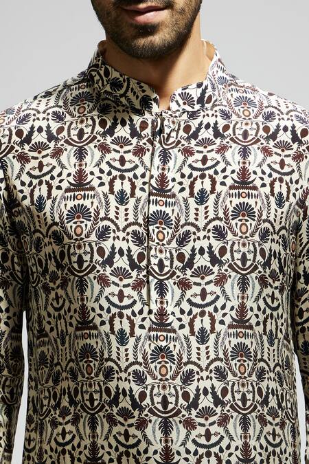 Sva By Sonam & Paras Modi White Crepe Printed Floral Jaal Kurta at Aza Fashions Sva By Sonam & Paras Modi_White Crepe Printed Floral Jaal Kurta _at_Aza_Fashions