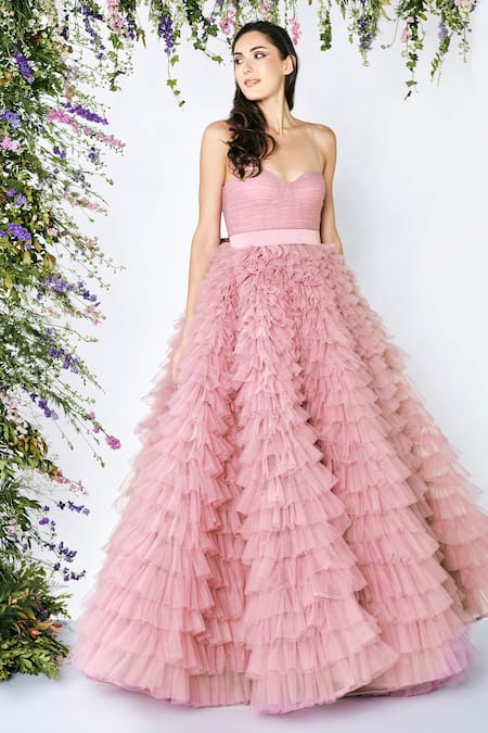 Shivani Awasty Pink Net Corset Ruffle Gown Online at Aza Fashions Shivani Awasty_Pink Net Corset Ruffle Gown _Online_at_Aza_Fashions