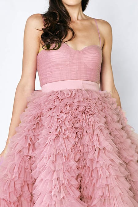 Buy Shivani Awasty Pink Net Corset Ruffle Gown Online at Aza Fashions Buy_Shivani Awasty_Pink Net Corset Ruffle Gown _Online_at_Aza_Fashions