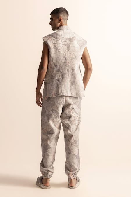 Abhishek Sharma Lotus Pond Print Bundi & Jogger Pant Set 