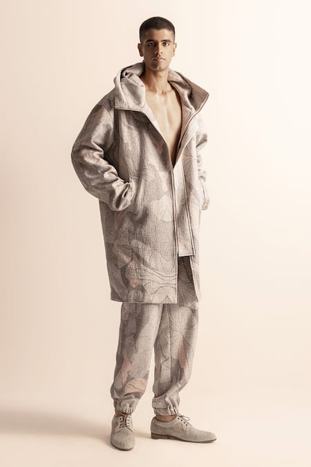 Abhishek Sharma Lotus Pond Printed Hoodie Jacket & Jogger Pant 