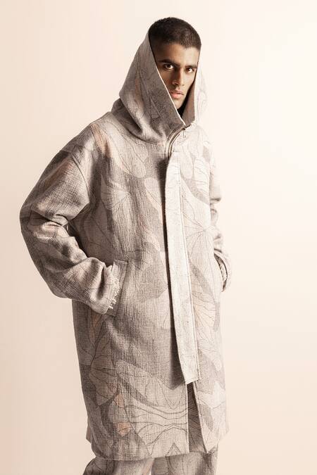 Buy_Abhishek Sharma_Ivory Handloom Cotton Lotus Pond Printed Hoodie Jacket And Jogger Pant _Online_at_Aza_Fashions