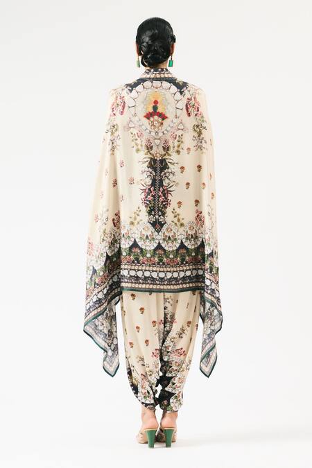 Shop_Rajdeep Ranawat_Beige Modal Satin Printed Garden Dhoti Pant _at_Aza_Fashions