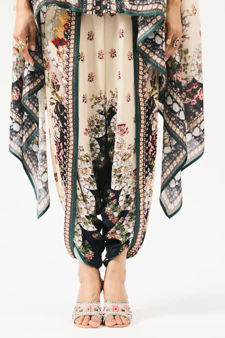 Shop_Rajdeep Ranawat_Beige Modal Satin Printed Garden Dhoti Pant _Online_at_Aza_Fashions
