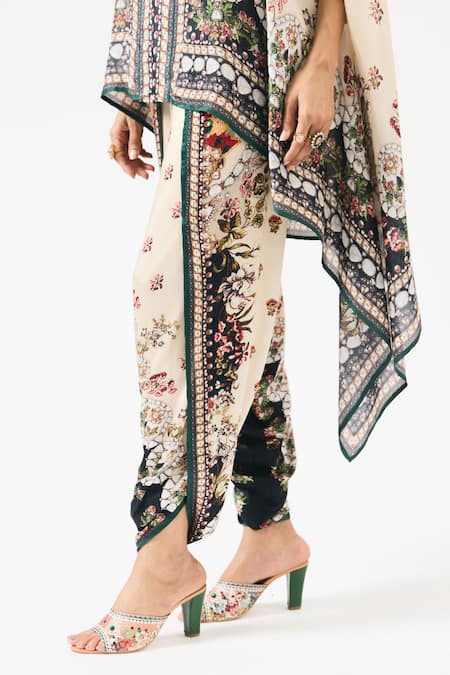 Rajdeep Ranawat_Beige Modal Satin Printed Garden Dhoti Pant _at_Aza_Fashions