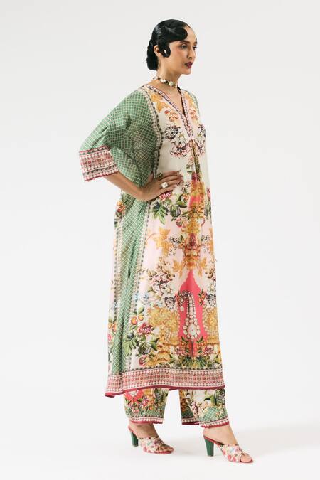 Rajdeep Ranawat Multi Color Modal Garden Print Satin Palazzo Online at Aza Fashions Rajdeep Ranawat_Multi Color Modal Garden Print Satin Palazzo _Online_at_Aza_Fashions