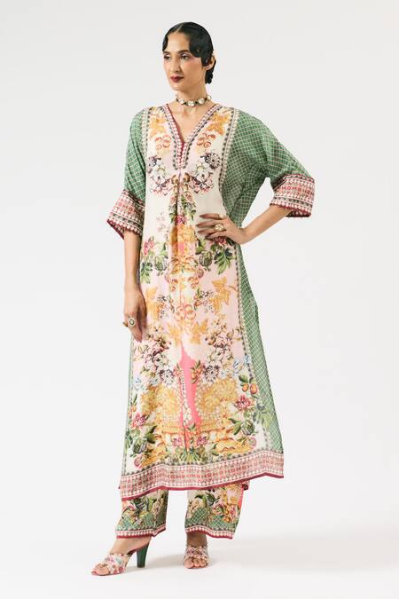 Shop Rajdeep Ranawat Multi Color Modal Garden Print Satin Palazzo Online at Aza Fashions Shop_Rajdeep Ranawat_Multi Color Modal Garden Print Satin Palazzo _Online_at_Aza_Fashions