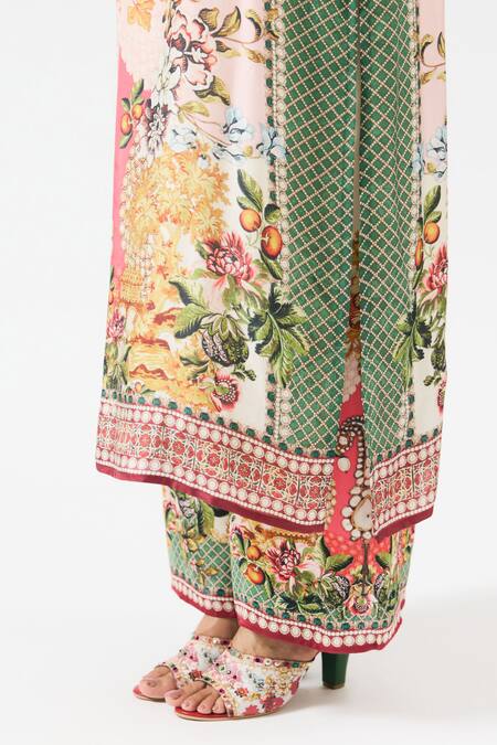 Buy Rajdeep Ranawat Multi Color Modal Garden Print Satin Palazzo Buy_Rajdeep Ranawat_Multi Color Modal Garden Print Satin Palazzo