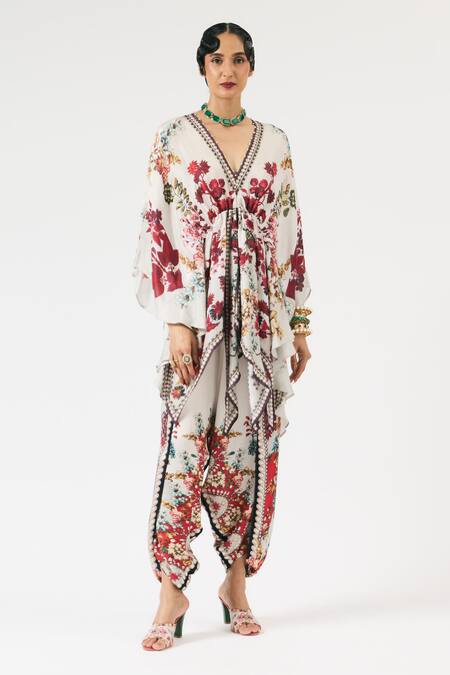 Rajdeep Ranawat Red Modal, Satin Botanical Print Dhoti Pant Online at Aza Fashions Rajdeep Ranawat_Red Modal, Satin Botanical Print Dhoti Pant _Online_at_Aza_Fashions