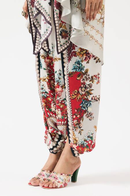 Rajdeep Ranawat Red Modal, Satin Botanical Print Dhoti Pant at Aza Fashions Rajdeep Ranawat_Red Modal, Satin Botanical Print Dhoti Pant _at_Aza_Fashions