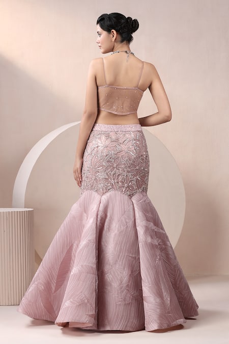 Shop_Chaashni By Maansi And Ketan_Pink Organza, Net Cut Work, Sequins, Beads Cutdana And Embroidered Lehenga Set_at_Aza_Fashions