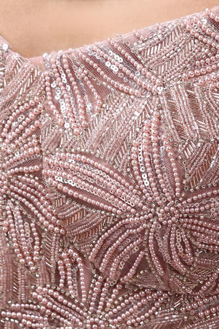 Buy_Chaashni By Maansi And Ketan_Pink Organza, Net Cut Work, Sequins, Beads Cutdana And Embroidered Lehenga Set_Online_at_Aza_Fashions