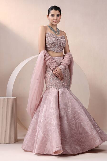 Buy_Chaashni By Maansi And Ketan_Pink Organza, Net Cut Work, Sequins, Beads Cutdana And Embroidered Lehenga Set