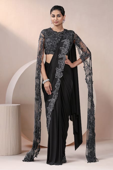 Chaashni by Maansi and Ketan Floral Cutwork Border Pre-Draped Saree 