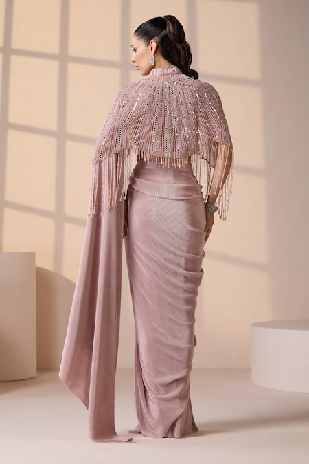 Chaashni By Maansi And Ketan Embroidered Cape Textured Pre-Draped Saree 