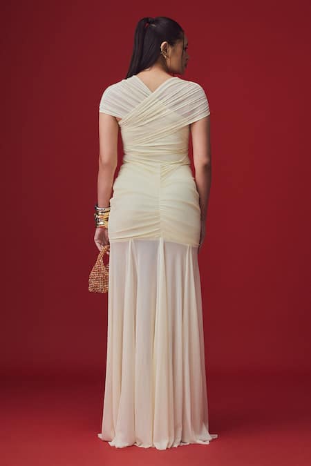 Label Frow Cream Draped Maxi Gown 