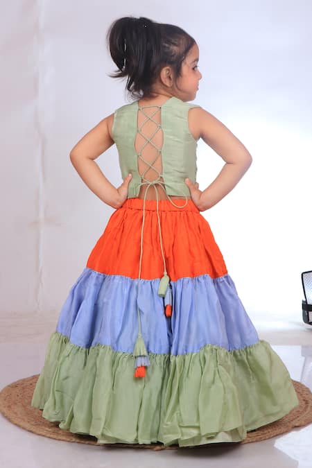 Shop Turqidz By Shweta Aggarwal Green Silk, Net, Linen Tassels, Embroidery Mirror Blouse Lehenga Set at Aza Fashions Shop_Turqidz By Shweta Aggarwal_Green Silk, Net, Linen Tassels, Embroidery Mirror Blouse Lehenga Set _at_Aza_Fashions